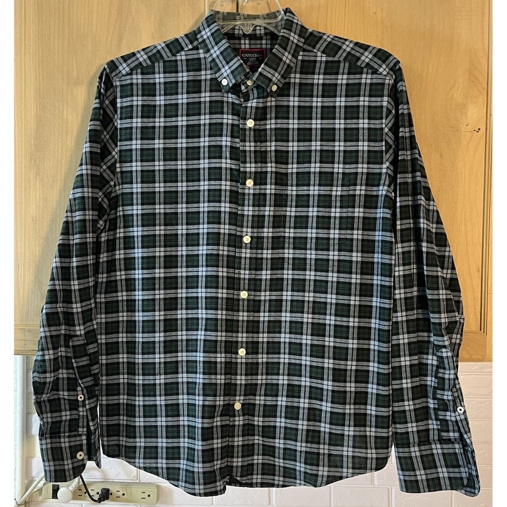 UNTUCKit Button Down Shirt Mens Large Green Plaid Slim Fit Long‎ Sleeve Cotton